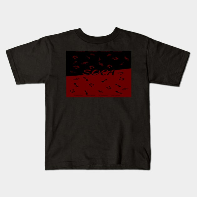 Soca Music with Musical Notes on Black and Red Pattern - Soca Mode Kids T-Shirt by Soca-Mode